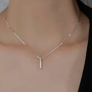 Sterling Silver 925 white diamond strip bar necklace